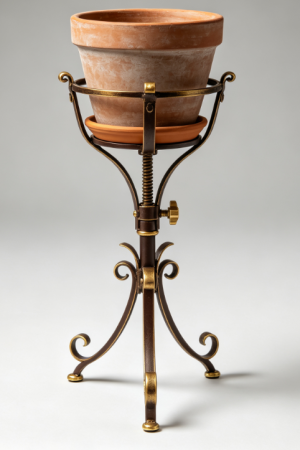 Vintage Iron Adjustable Planter Stand with Spiral Height Adjustment